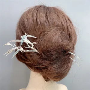 Silver Leaf Hair Stick Double Layer Metal Hair Fork Hanfu Hair Accessories Vintage Hair Pin For Women