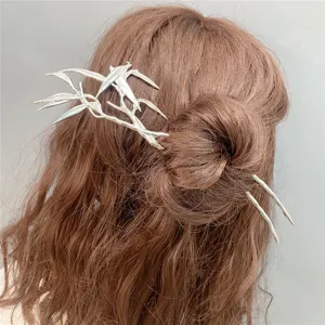 Silver branch leaf hair fork hairpin elegant bun accessory for women daily styling or hanfu