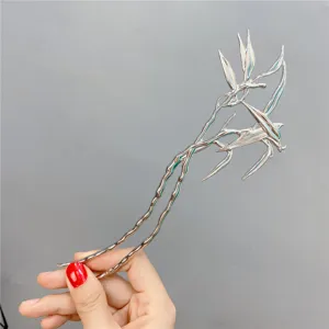 Silver leaf hair stick metal hairpin traditional Chinese style bun maker hair accessories