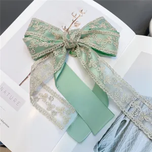 Mint green lace double layer bow hair clip with cute pendant sweet elegant hair accessory