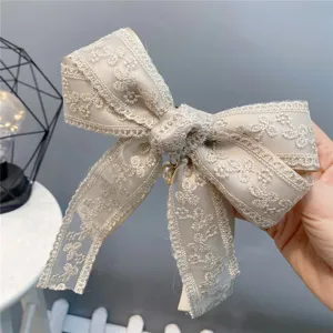 Sweet lace bow hair clip with pearl pendant elegant hair accessory for women and girls
