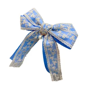 Blue lace bow hair clip with pearl pendant sweet girl hair accessories stylish barrette
