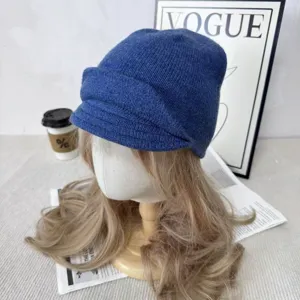 Sombrero ecuestre cálido de punto para mujer otoño invierno color sólido doble ala gorra