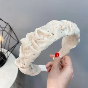 Cream pleated rhinestone headband sweet style padded hair hoop women hair accessory