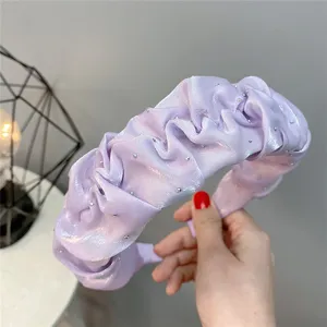 Korean style purple pleated rhinestone headband sweet fluffy hair hoop for women hair accessory