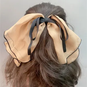 Large double layer chiffon hair bow with elegant black trim sweet sweet hair clip accessory for women