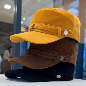 Koreaanse Retro Platte Ribfluweel Hoed Vrouwen Herfst Winter Effen Kleur Casual Visor Paardrijden Pet Mode Accessoire