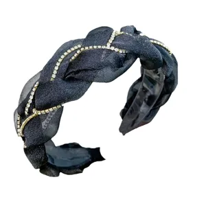 Black organza rhinestone braided headband women elegant hair hoop fashion hair accessories