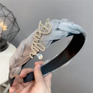 Silver braided headband with sparkling rhinestone letter charm for stylish women hair accessories