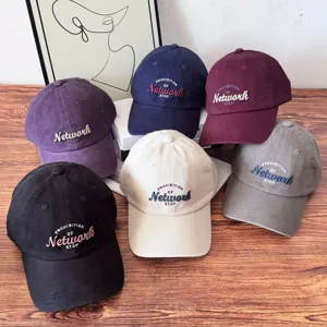 American retro letter embroidered baseball cap detail, vintage corduroy fabric and neat stitching.