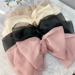 Large organza bow hair clip multi-layer draping barrette Korean style hair accessory for daily wear