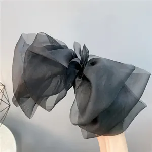 Black organza oversized bow hair clip elegant multi-layer spring hair accessory.