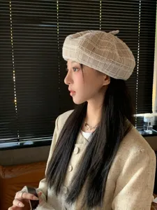 Donna berretto a quadri cappello vintage chic pittore autunno inverno copricapo elegante