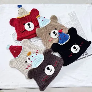 Handcrafted crochet bear beanie cute birthday party hat knitted winter warm cap gift detail