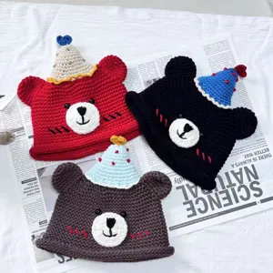 Handmade crochet bear hat cute knitted winter warm pullover hat birthday gift for best friends