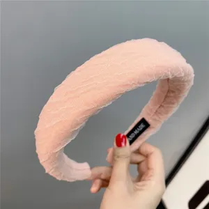 Pink crinkled gauze sponge headband, wide hair hoop with stylish french solid design.