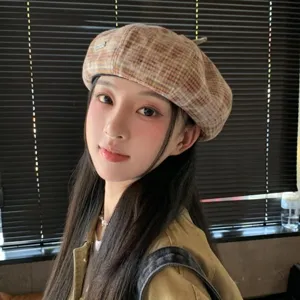 Baret carreaux retro japonais femme printemps automne chapeau peintre chic accessoire polyvalent