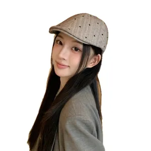 Japanese retro ivy flat cap for women, stylish heart embroidered beret hat fashion headwear.