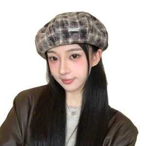 Chapeau béret à carreaux classique pour femmes doux style japonais vintage polyvalent