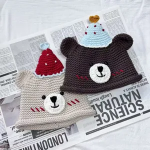 Handmade Crochet Cute Bear Hat Birthday Party Knit Beanie Cap Best Friend Gift