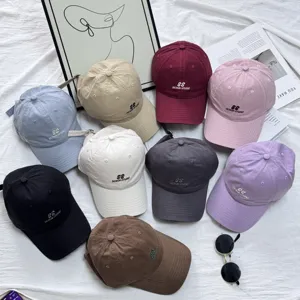 Fall new letter embroidered washed cotton baseball cap for women, sun protection hat.