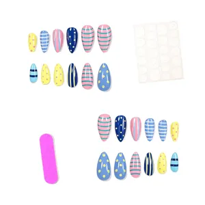 Faux ongles style dopamine amande moyenne ongles colorés rayés à pois faux ongles kit