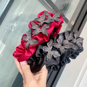 Koreanisch Satin Plissiert Strass Schmetterling Haarreif Eleganter Hoher Krone Haarreif Damen Mode Haarschmuck