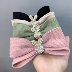 Cute rhinestone bunny knit bow hair clip for women winter sweet spring clip hair accessories