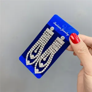 Long rhinestone tassel earrings for women, stunning glittering crystal drop earrings jewelry.