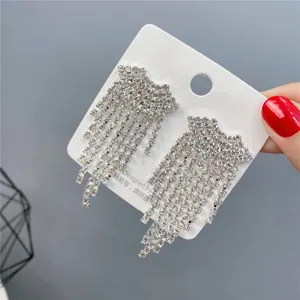 Long rhinestone fringe earrings sparkling crystal tassel drop earrings for women party jewelry