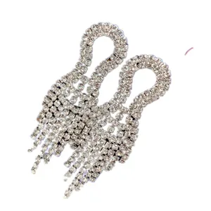 Long rhinestone tassel earrings with elegant swan design for women party wedding jewelry gift.