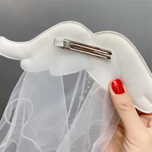 Cute white angel wings mesh hair clip for kids girls, double layer veil hairpin for party festival.