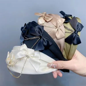 Korean Style Satin Ribbon Bowknot Rhinestone Tassel Headband Sweet Elegant Hair Hoop Hair Accessories For Women