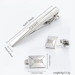 Ensemble Boutons de Manchette Pince à Cravate Strass Argenté Homme Bijoux Mode