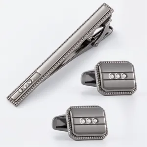 Ensemble pince à cravate et boutons de manchette pour hommes strass bordure perlée