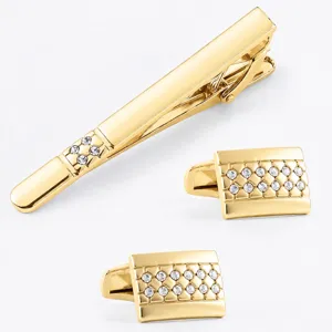 Men's Business Alloy Rhinestone Cufflinks And Tie Clip Matching Set Formal Suit Metal Cuff Link Gift Jewelry