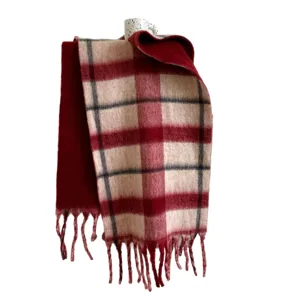 Classic plaid winter scarf with fringed hem, thick warm tartan design for cold weather