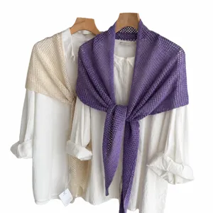 Women hollow knit cape shawl irregular summer sun protection sweater outer wear shawl top
