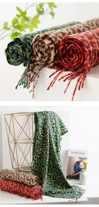 Stylish leopard print tassel scarf, soft winter shawl and fashion wrap for women.