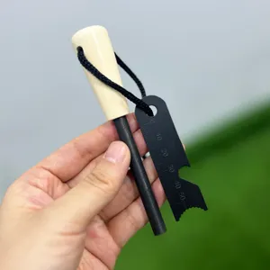 Outdoor survival emergency magnesium fire starter with solid wooden handle and ruler striker tool