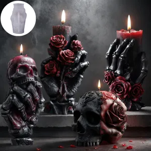 Halloween gothique crâne squelette main rose bougie parfumée moule silicone DIY