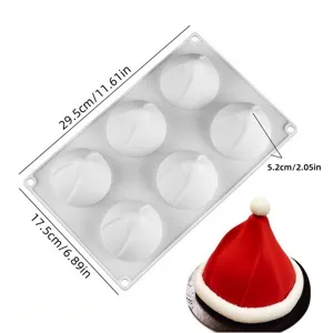 Silikonform Details zeigen 6-Kavitäten Weihnachtsmütze Form mit genauen Produktmaßen.