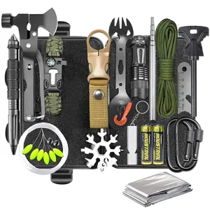 Multifunctional Outdoor Survival Tool Set Emergency Rescue Equipment With Axe Flashlight For Camping Hiking