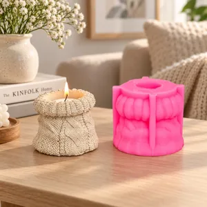 Silicone candle mold with knit sweater texture for DIY crafts, home decor and casting.