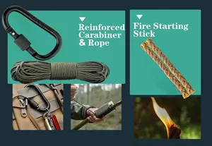 Outdoor tactische survival karabijnhaak paracord en vuurstarter set voor camping.