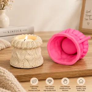 Silicone Candle Mold Knitted Sweater Texture DIY Plant Pot Jar Craft Aromatherapy Candle Making Mold
