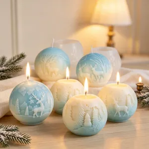 Christmas Elk Snowflake Relief Aromatherapy Candle Silicone Mold DIY Geometric Cylinder Craft Soap Making Mold