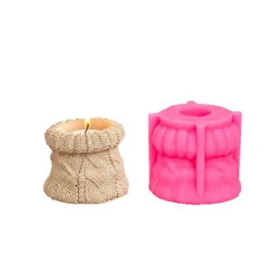 Knitted sweater texture silicone candle mold and finished DIY craft resin gypsum mold set.