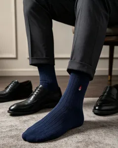 Men's merino wool business socks, thickened winter thermal ribbed mid-calf dress socks.