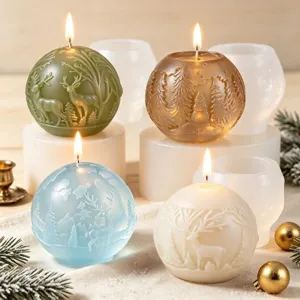Christmas reindeer snowflake embossed sphere scented candle silicone mold set main image